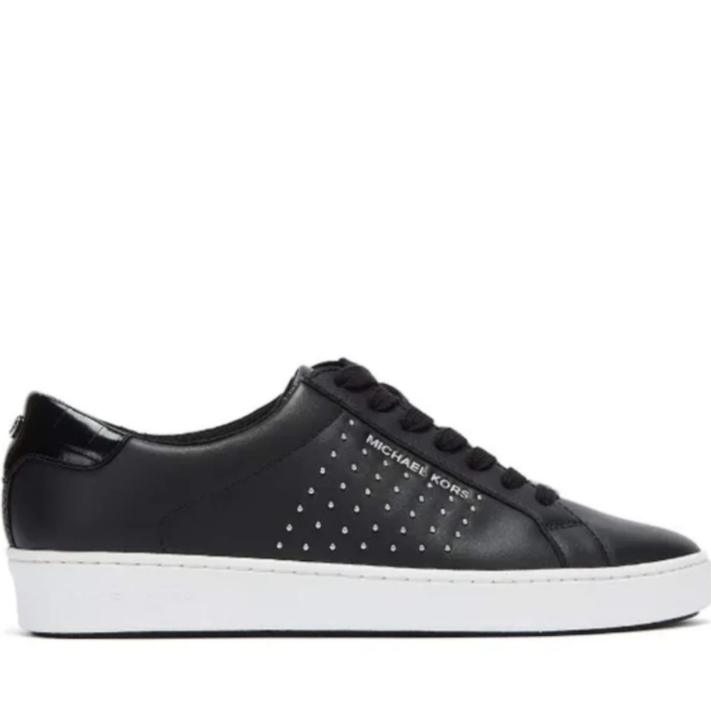 Michael Kors Black Irving  Round Studs Leather Trainers